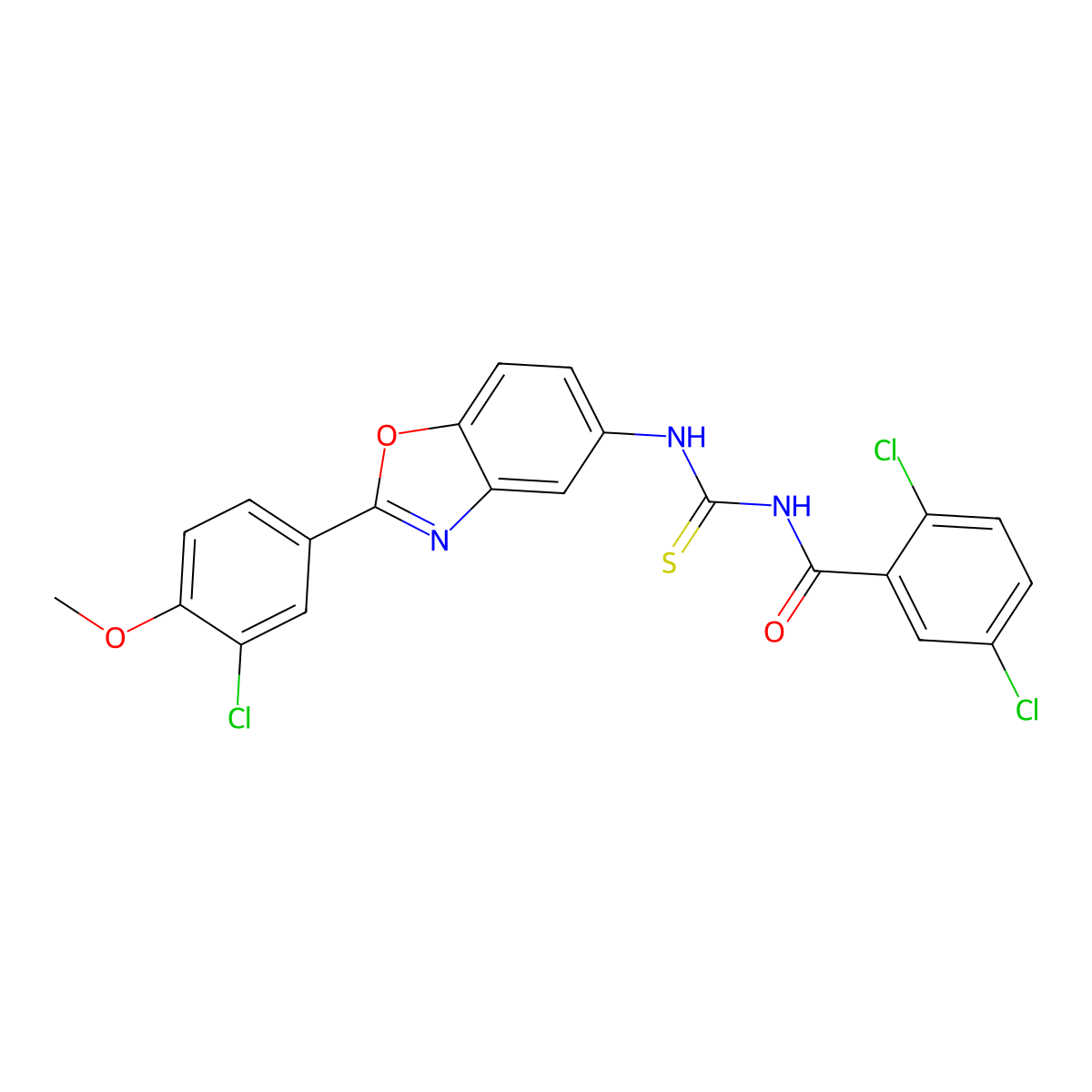 2,5-dichloro-N-[[2-(3-chloro-4-methoxyphenyl)-1,3-benzoxazol-5-yl]carbamothioyl]benzamide molecular structure, CAS 445420-61-1