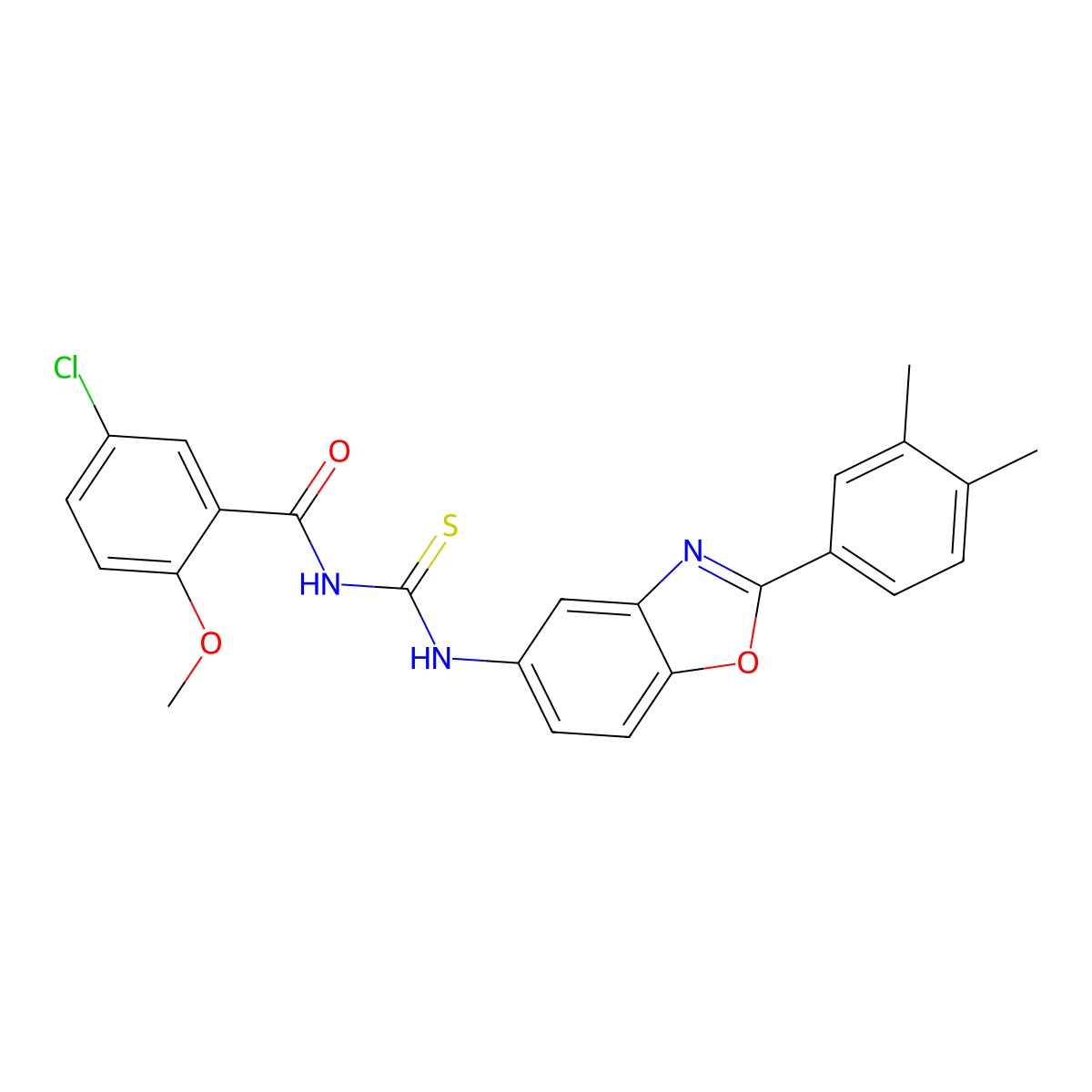 5-chloro-N-[[2-(3,4-dimethylphenyl)-1,3-benzoxazol-5-yl]carbamothioyl]-2-methoxybenzamide molecular structure, CAS 445420-65-5