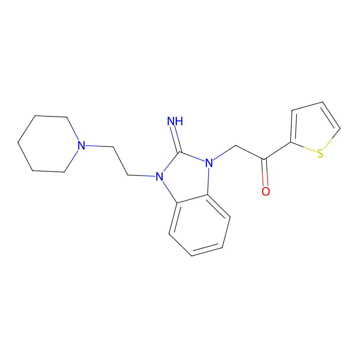 2-[2-Imino-3-(2-piperidin-1-ylethyl)benzimidazol-1-yl]-1-thiophen-2-ylethanone molecular structure, CAS 445420-67-7