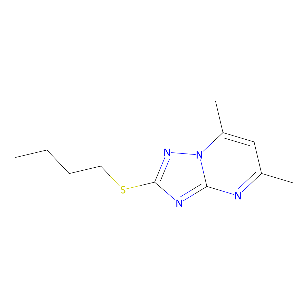 2-Butylsulfanyl-5,7-dimethyl-[1,2,4]triazolo[1,5-a]pyrimidine molecular structure, CAS 445420-90-6