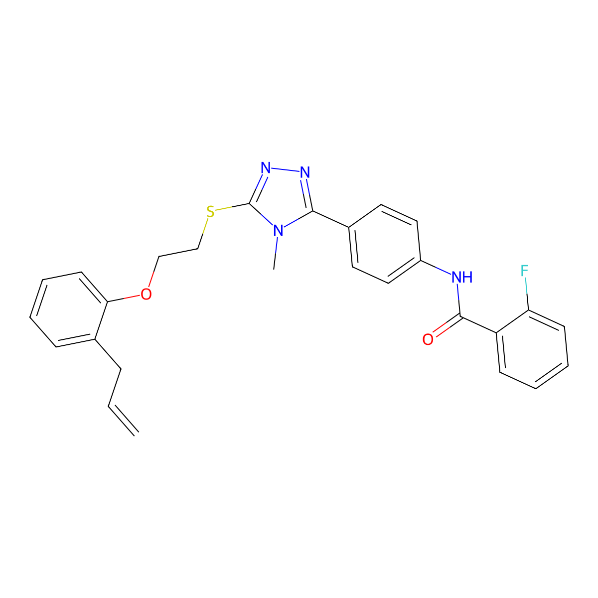 2-fluoro-N-[4-[4-methyl-5-[2-(2-prop-2-enylphenoxy)ethylsulfanyl]-1,2,4-triazol-3-yl]phenyl]benzamide molecular structure, CAS 445421-49-8