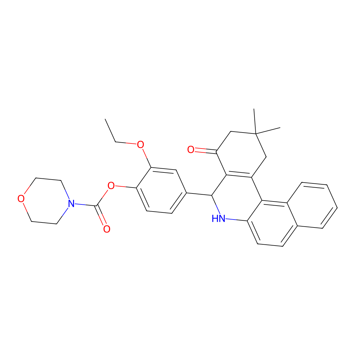 4-(2,2-Dimethyl-4-oxo-1,2,3,4,5,6-hexahydrobenzo[a]phenanthridin-5-yl)-2-ethoxyphenyl morpholine-4-carboxylate molecular structure, CAS 445421-90-9