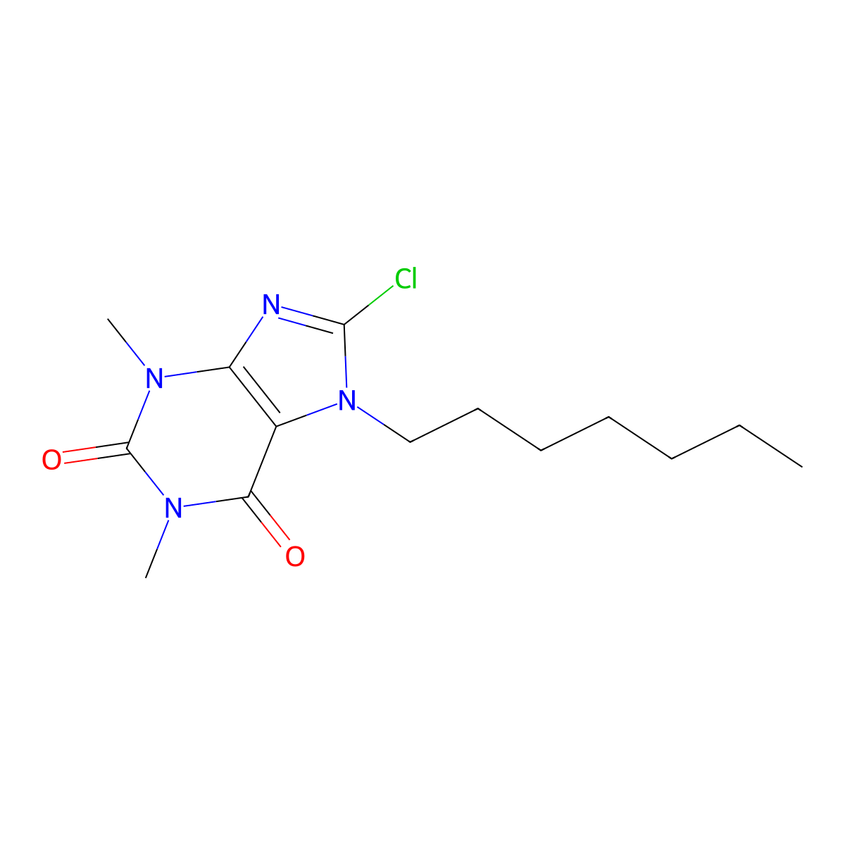 8-Chloro-7-heptyl-1,3-dimethylpurine-2,6-dione molecular structure, CAS 445422-04-8