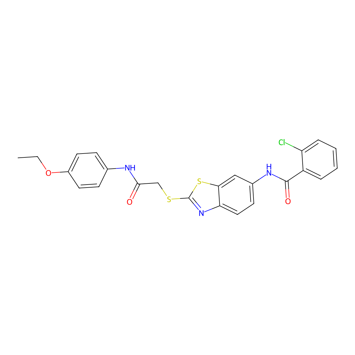 2-chloro-N-[2-[2-(4-ethoxyanilino)-2-oxoethyl]sulfanyl-1,3-benzothiazol-6-yl]benzamide molecular structure, CAS 445422-07-1