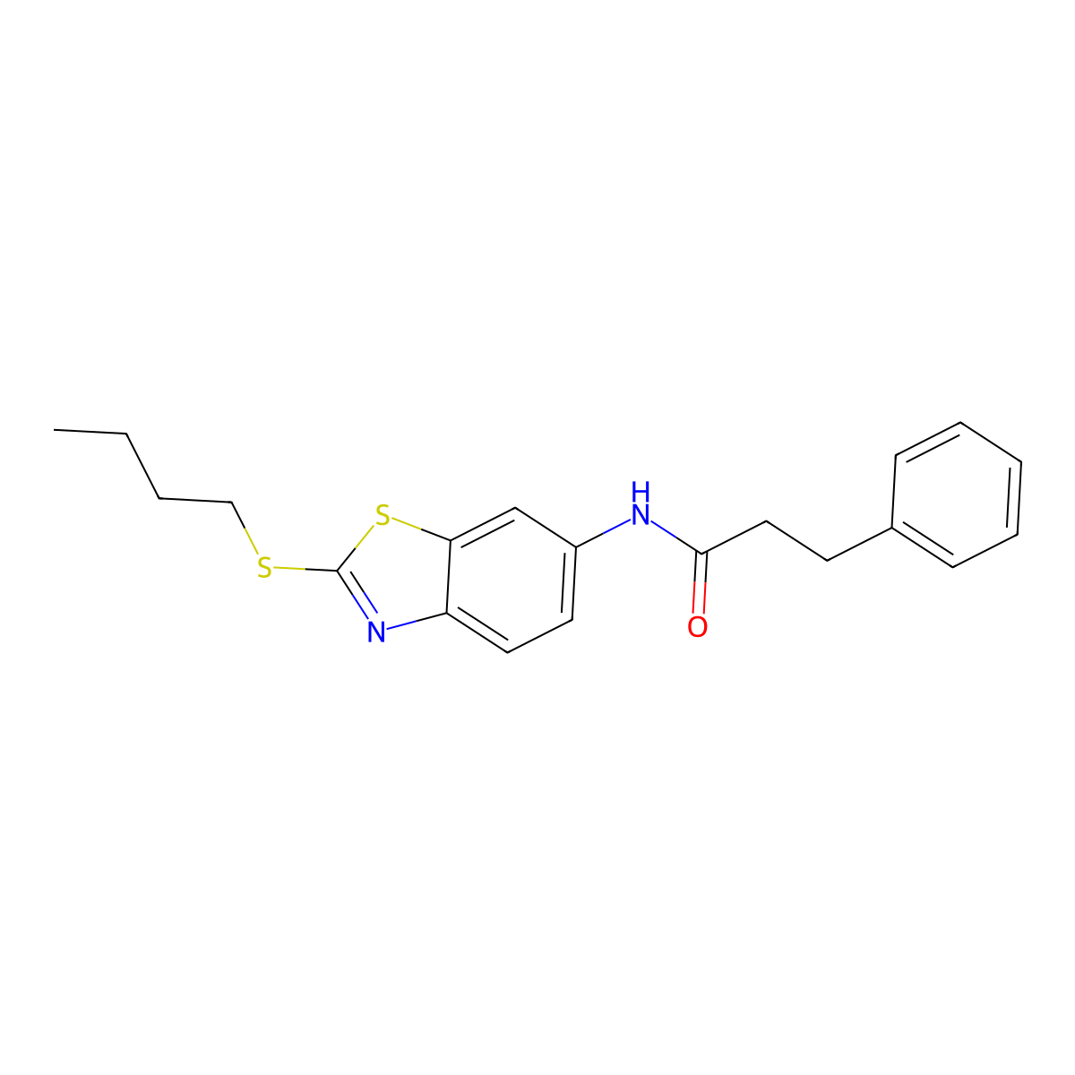N-(2-butylsulfanyl-1,3-benzothiazol-6-yl)-3-phenylpropanamide molecular structure, CAS 445422-27-5