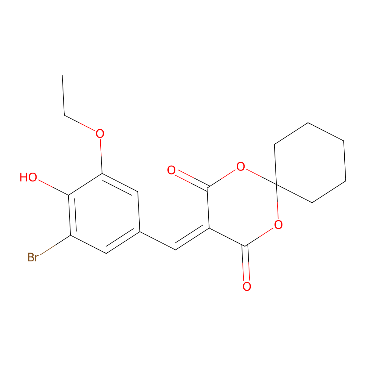 3-(3-Bromo-5-ethoxy-4-hydroxybenzylidene)-1,5-dioxaspiro[5.5]undecane-2,4-dione molecular structure, CAS 445422-40-2