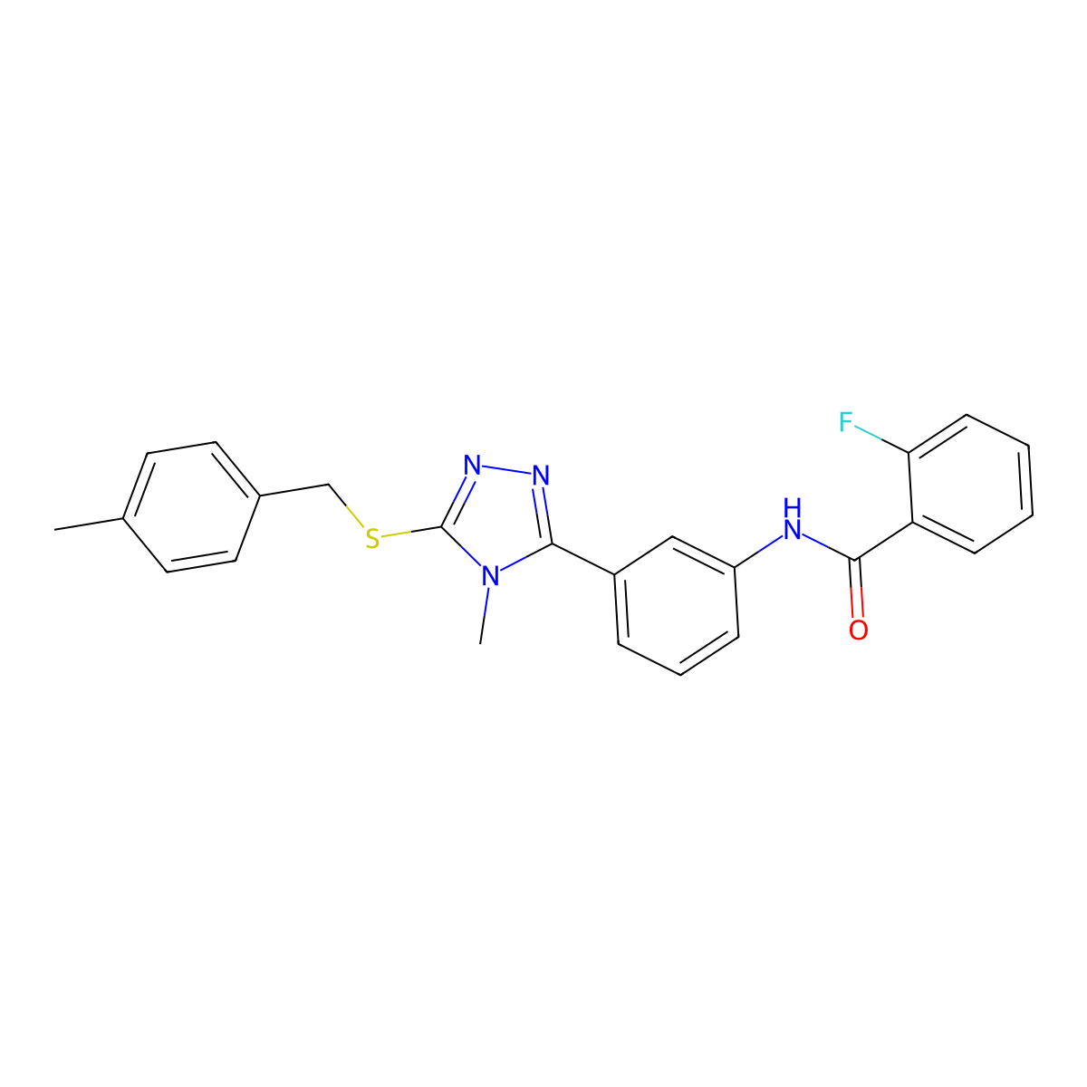2-fluoro-N-(3-{4-methyl-5-[(4-methylbenzyl)sulfanyl]-4H-1,2,4-triazol-3-yl}phenyl)benzamide molecular structure, CAS 445422-43-5