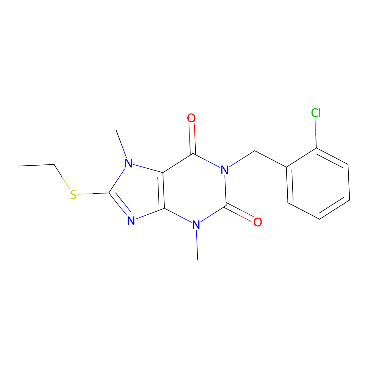 1-(2-chlorobenzyl)-8-(ethylsulfanyl)-3,7-dimethyl-3,7-dihydro-1H-purine-2,6-dione molecular structure, CAS 445429-01-6