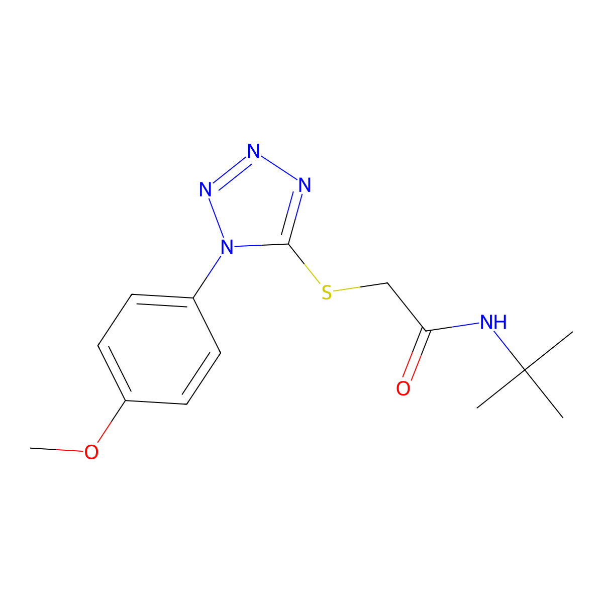N-tert-butyl-2-[1-(4-methoxyphenyl)tetrazol-5-yl]sulfanylacetamide molecular structure, CAS 445429-13-0