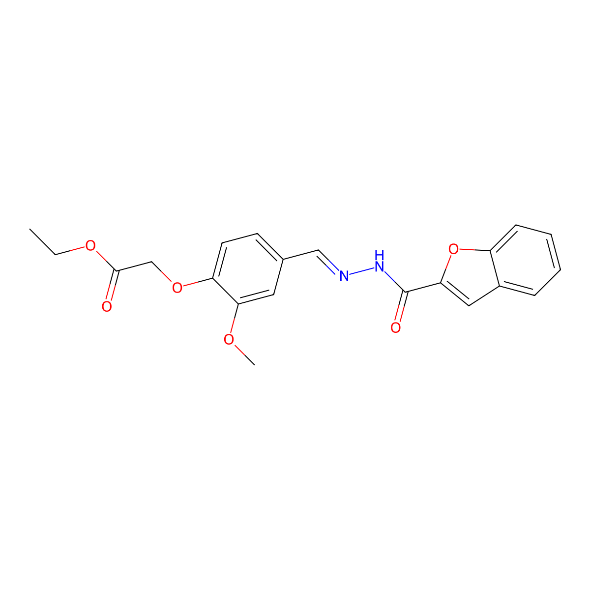 Ethyl 2-(4-((2-(benzofuran-2-carbonyl)hydrazono)methyl)-2-methoxyphenoxy)acetate molecular structure, CAS 445429-93-6