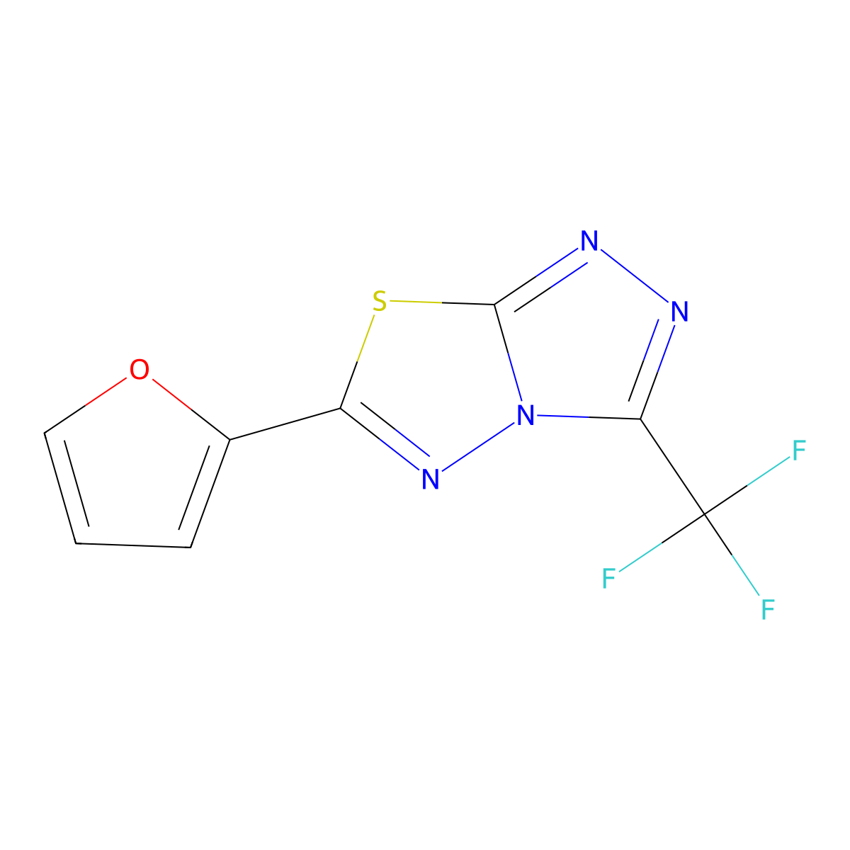 6-(Furan-2-yl)-3-(trifluoromethyl)-[1,2,4]triazolo[3,4-b][1,3,4]thiadiazole molecular structure, CAS 445433-22-7