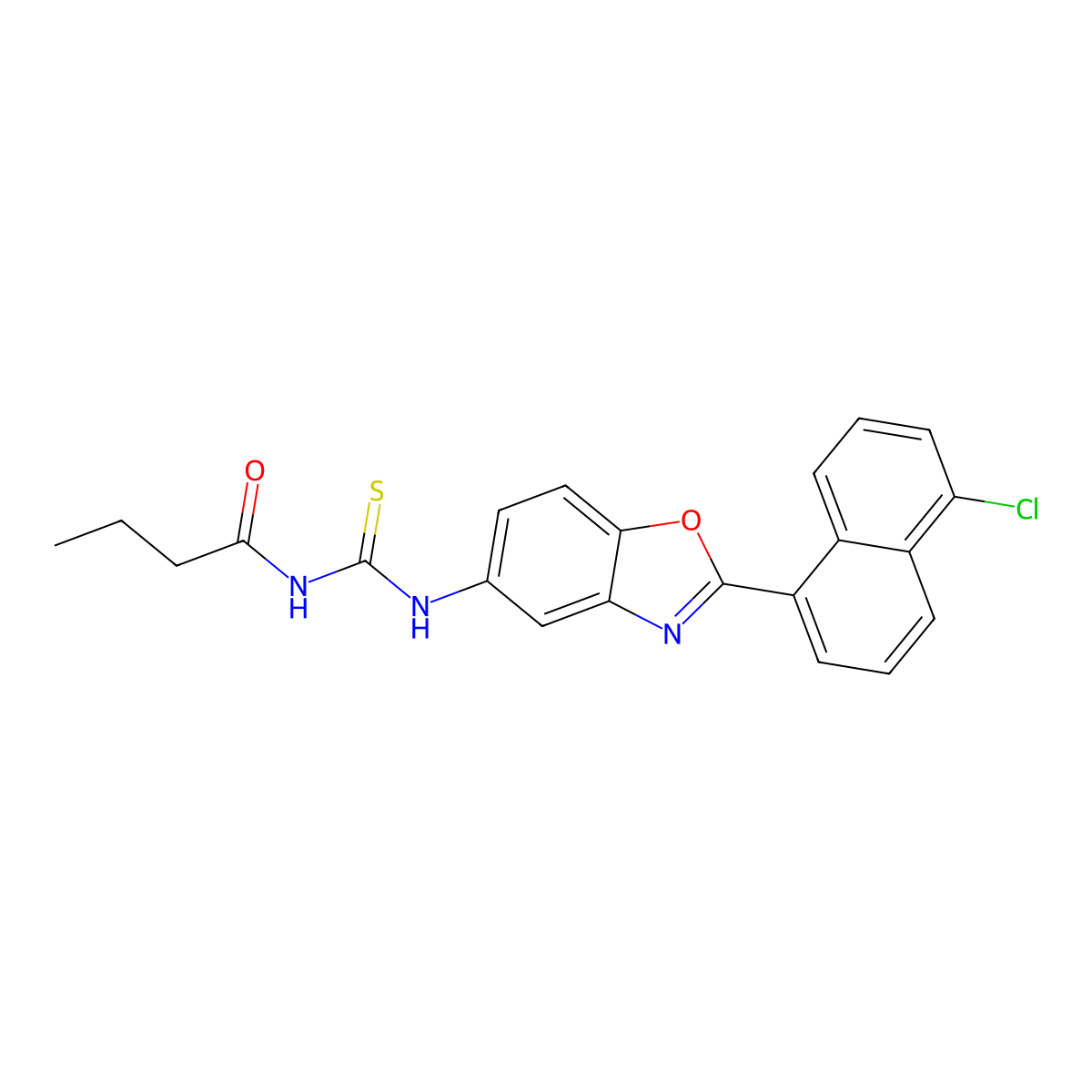 N-[[2-(5-chloronaphthalen-1-yl)-1,3-benzoxazol-5-yl]carbamothioyl]butanamide molecular structure, CAS 445439-18-9