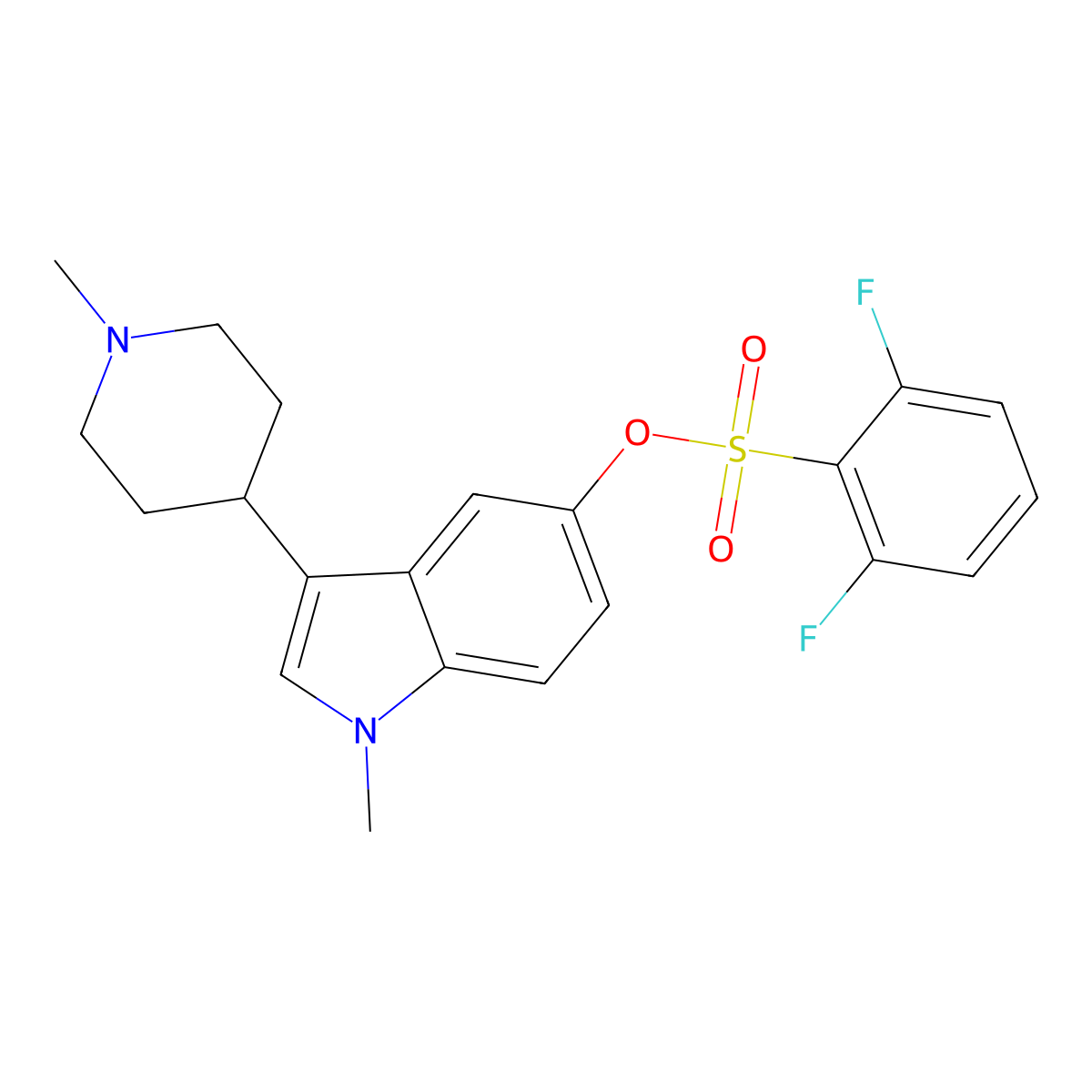 1-methyl-3-(1-methylpiperidin-4-yl)-1H-indol-5-yl 2,6-difluorobenzenesulfonate molecular structure, CAS 445441-26-9