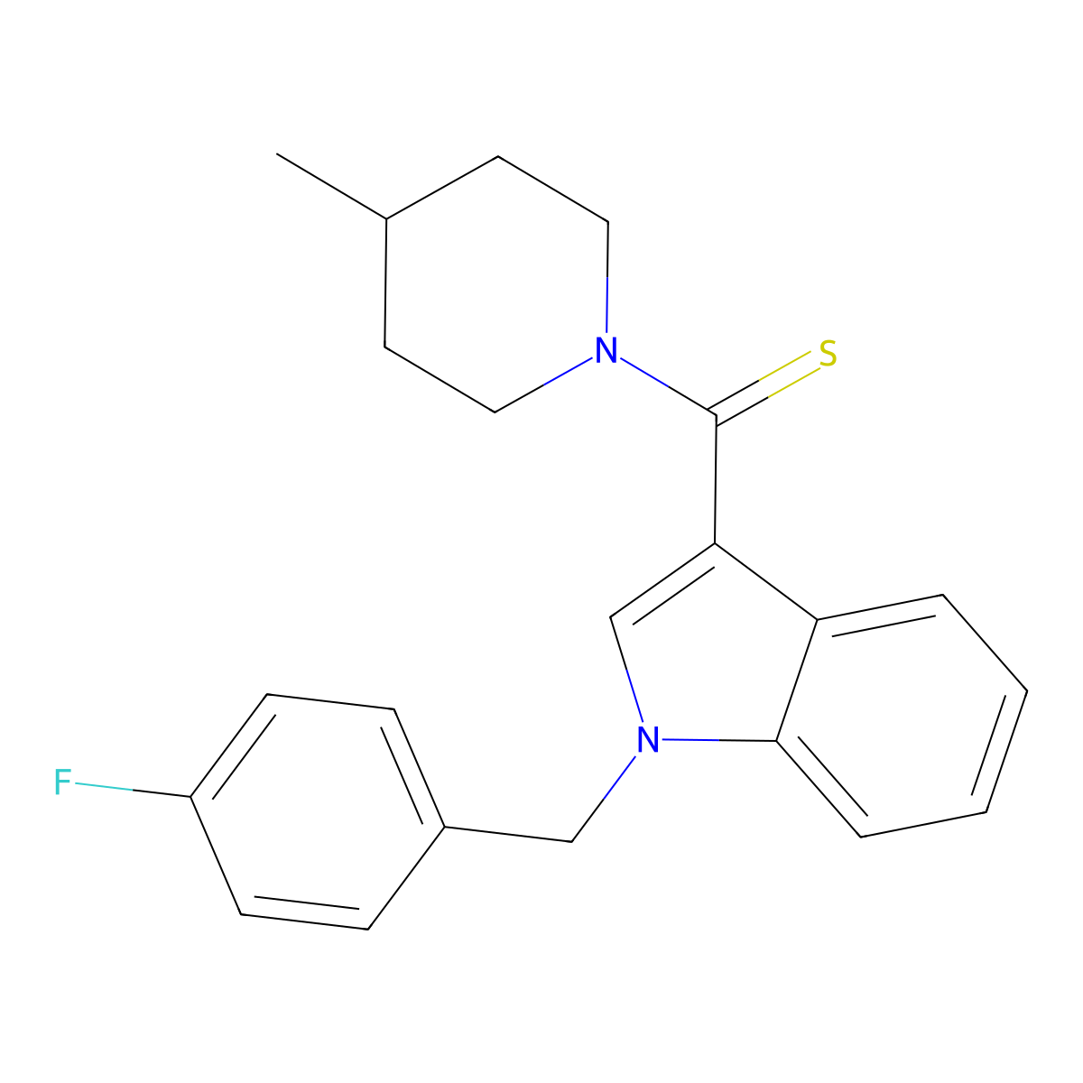 [1-[(4-Fluorophenyl)methyl]indol-3-yl]-(4-methylpiperidin-1-yl)methanethione molecular structure, CAS 445459-42-7