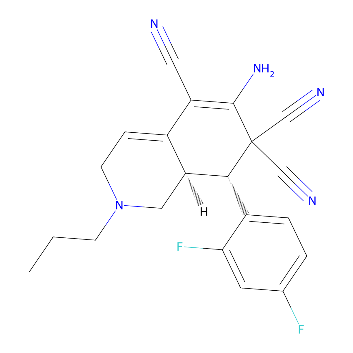 6-amino-8-(2,4-difluorophenyl)-2-propyl-2,3,8,8a-tetrahydro-5,7,7(1H)-isoquinolinetricarbonitrile molecular structure, CAS 445462-63-5