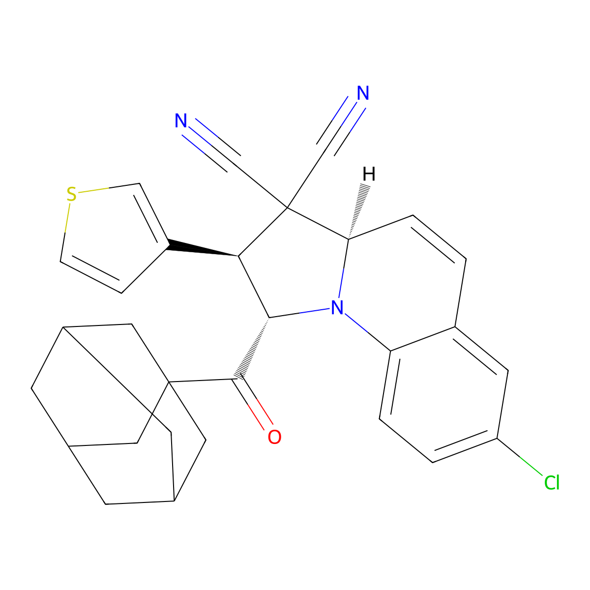 1-(1-adamantylcarbonyl)-7-chloro-2-(3-thienyl)-1,2-dihydropyrrolo[1,2-a]quinoline-3,3(3aH)-dicarbonitrile molecular structure, CAS 445462-72-6
