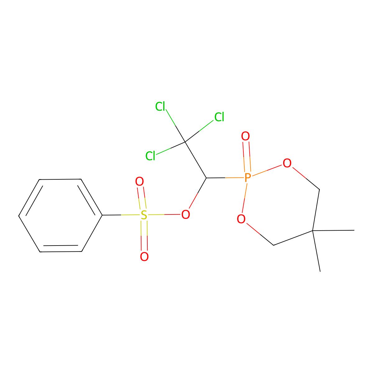 2,2,2-Trichloro-1-(5,5-dimethyl-2-oxido-1,3,2-dioxaphosphinan-2-yl)ethyl benzenesulfonate molecular structure, CAS 445463-63-8