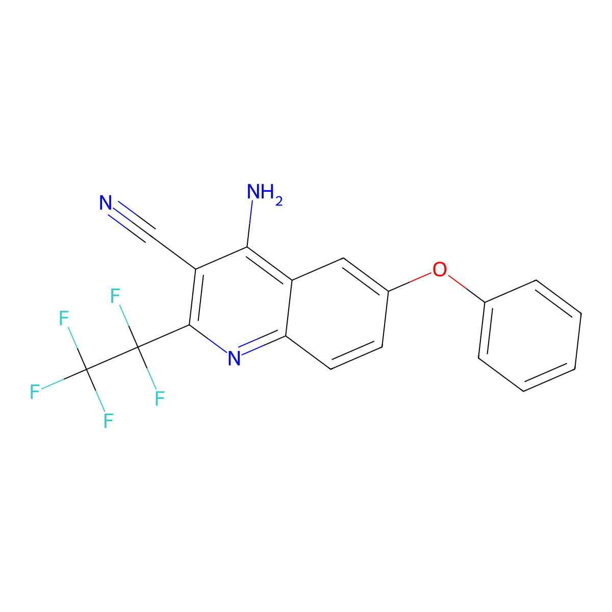 4-Amino-2-pentafluoroethyl-6-phenoxy-quinoline-3-carbonitrile molecular structure, CAS 445465-04-3