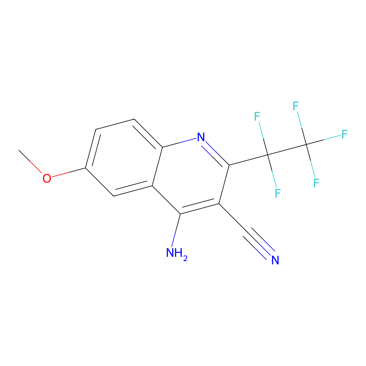 4-Amino-6-methoxy-2-pentafluoroethyl-quinoline-3-carbonitrile molecular structure, CAS 445465-06-5