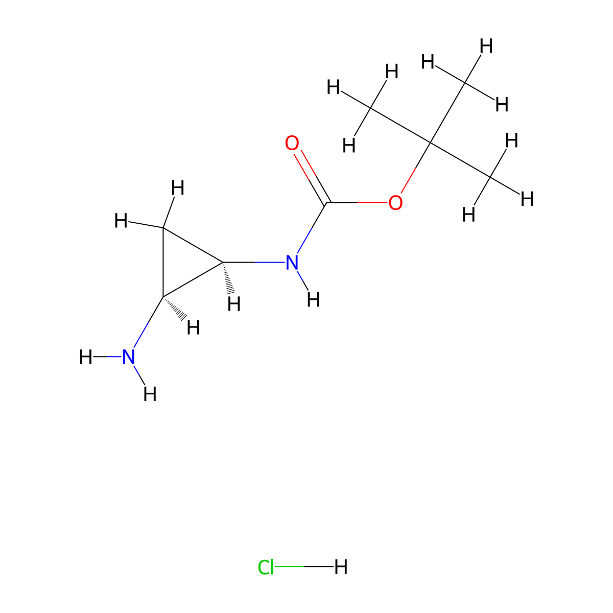 Rel-tert-butyl ((1R,2S)-2-aminocyclopropyl)carbamate hydrochloride molecular structure, CAS 445479-35-6