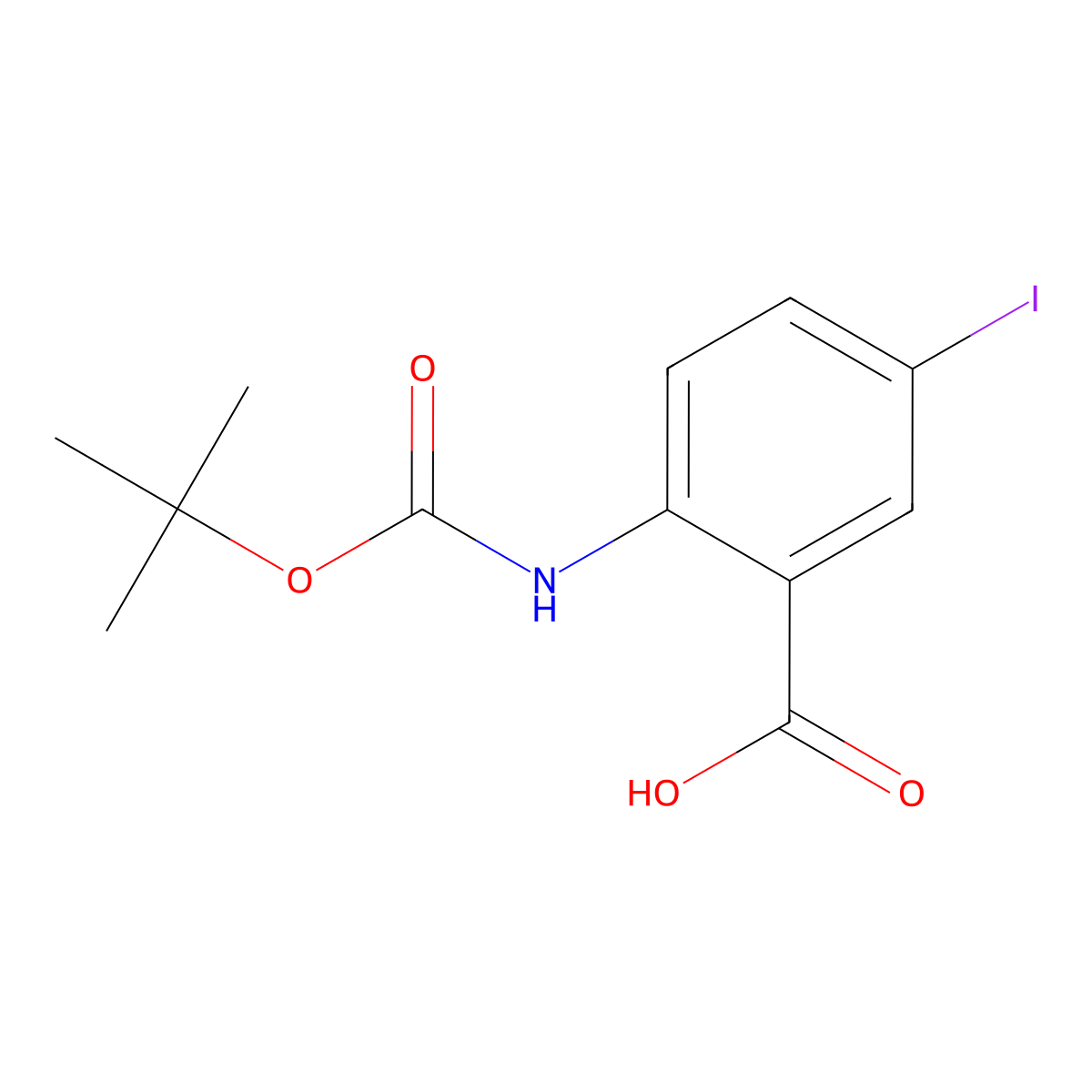 2-((tert-Butoxycarbonyl)amino)-5-iodobenzoic acid molecular structure, CAS 445479-86-7