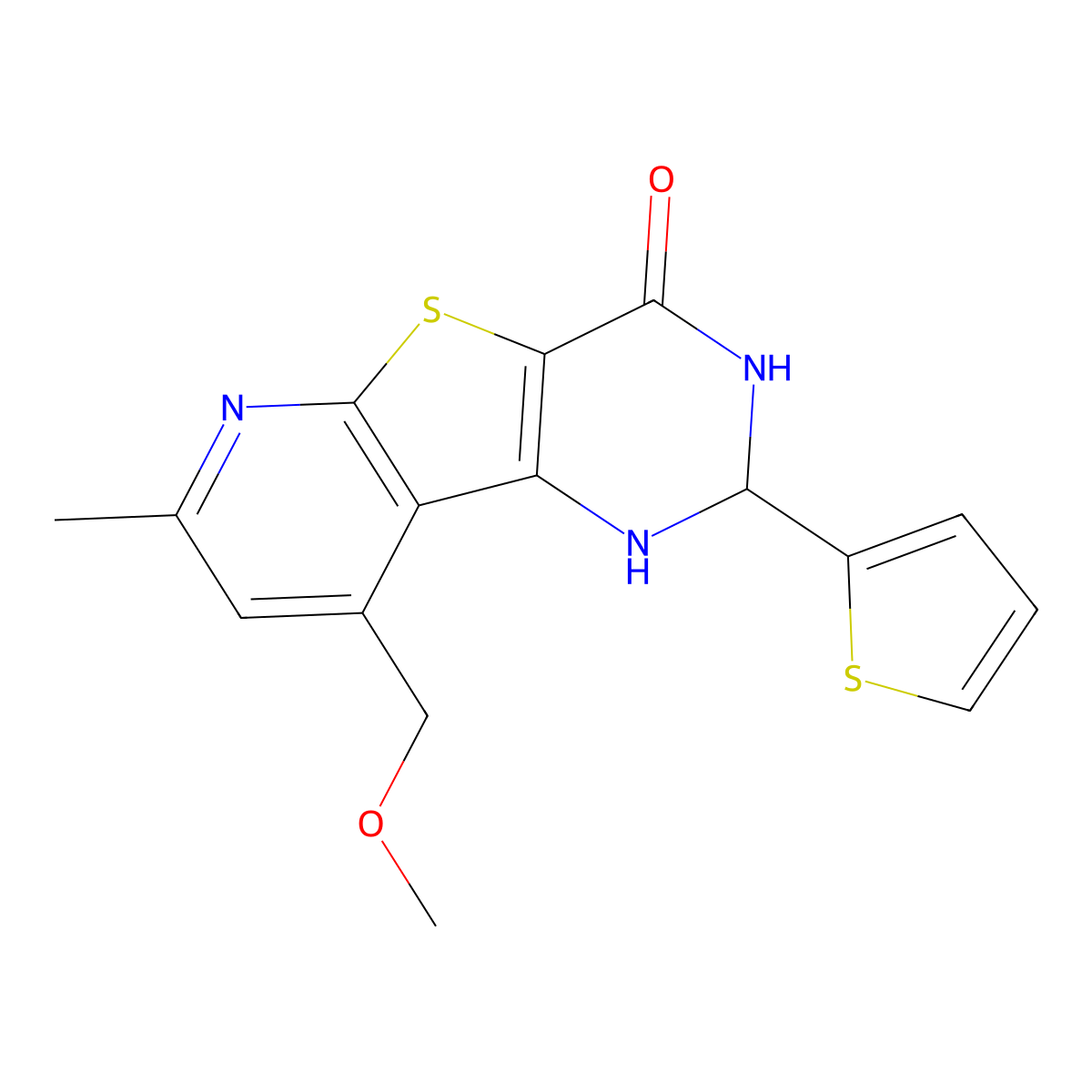 4-Methoxymethyl-2-methyl-6-thiophen-2-yl-6,7-dihydro-5H-9-thia-1,5,7-triaza-fluoren-8-one molecular structure, CAS 446027-59-4