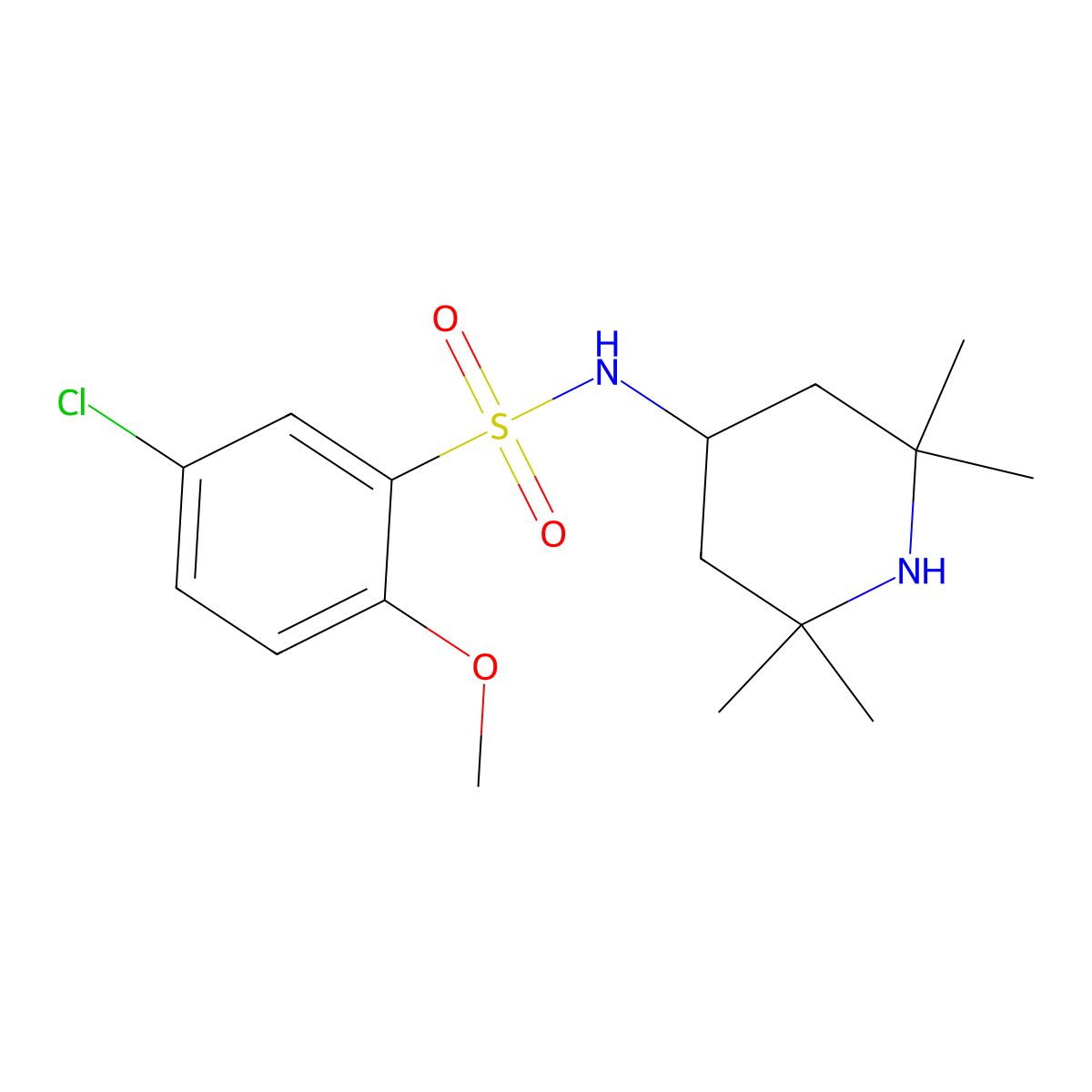5-chloro-2-methoxy-N-(2,2,6,6-tetramethylpiperidin-4-yl)benzenesulfonamide molecular structure, CAS 446028-64-4