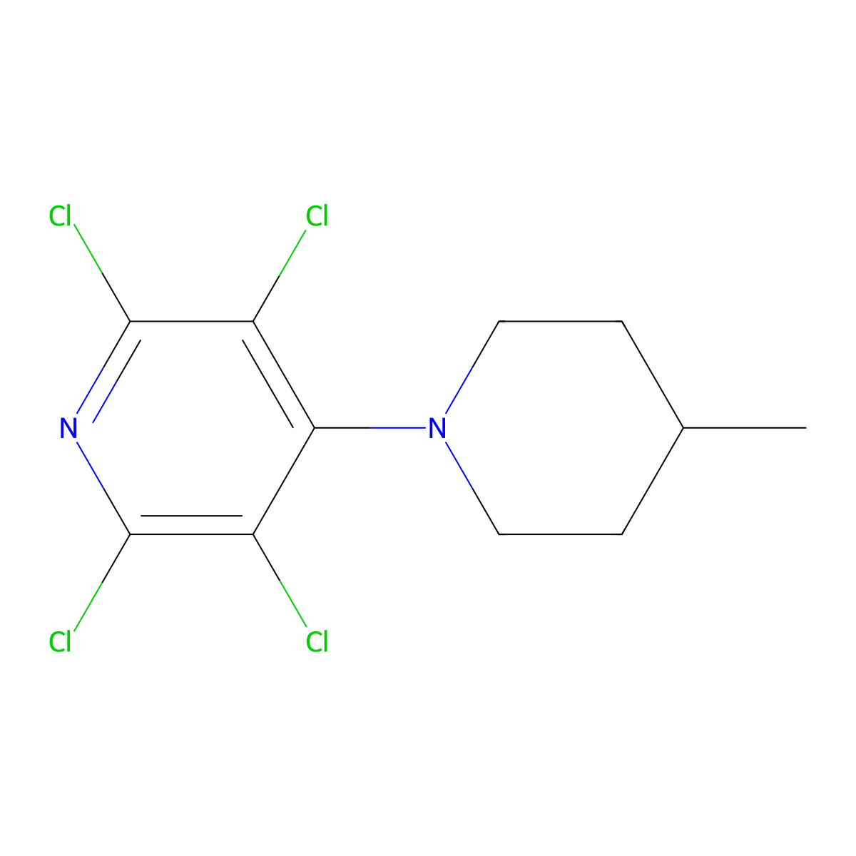 2,3,5,6-Tetrachloro-4-(4-methylpiperidin-1-yl)pyridine molecular structure, CAS 446029-69-2