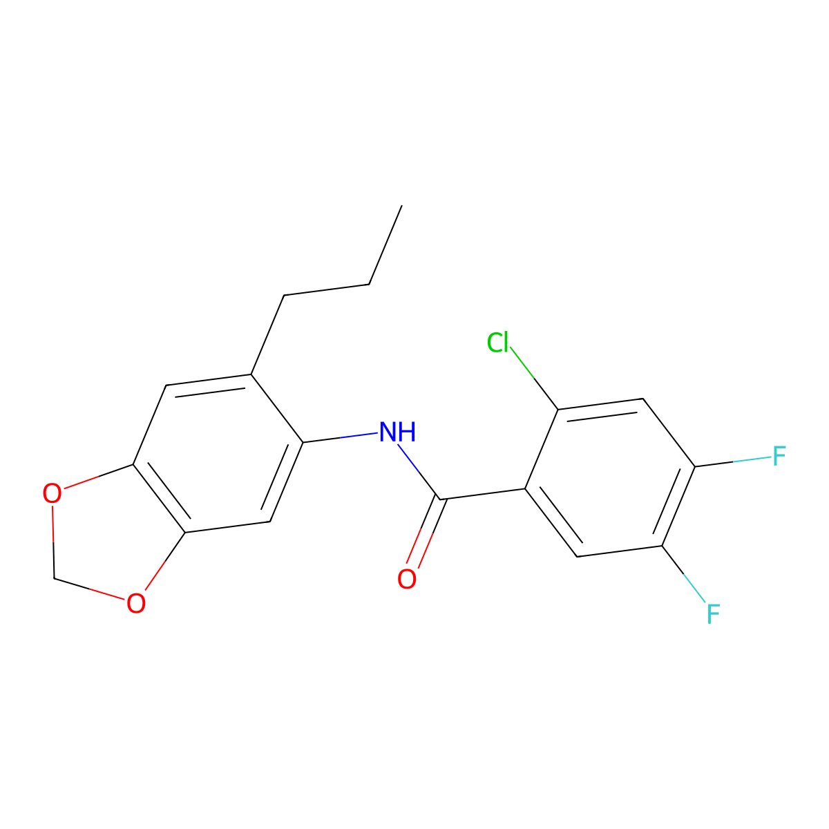 2-chloro-4,5-difluoro-N-(6-propyl-1,3-benzodioxol-5-yl)benzamide molecular structure, CAS 446029-82-9