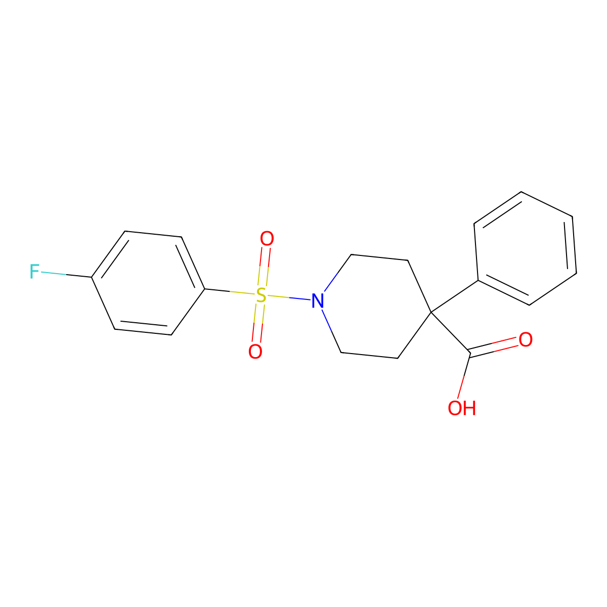1-[(4-Fluorophenyl)sulfonyl]-4-phenylpiperidine-4-carboxylic acid molecular structure, CAS 446029-84-1