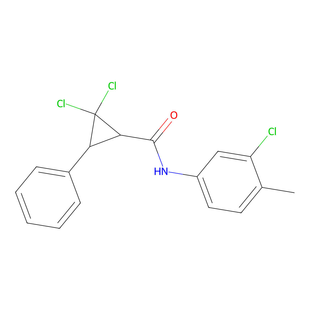 2,2-dichloro-N-(3-chloro-4-methylphenyl)-3-phenylcyclopropane-1-carboxamide molecular structure, CAS 446050-10-8