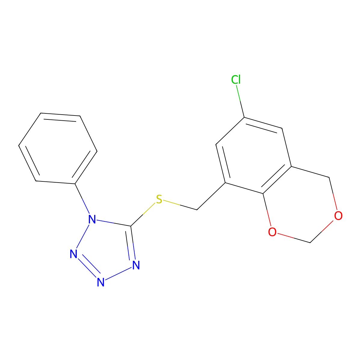 5-[(6-chloro-4H-1,3-benzodioxin-8-yl)methylsulfanyl]-1-phenyltetrazole molecular structure, CAS 446052-52-4
