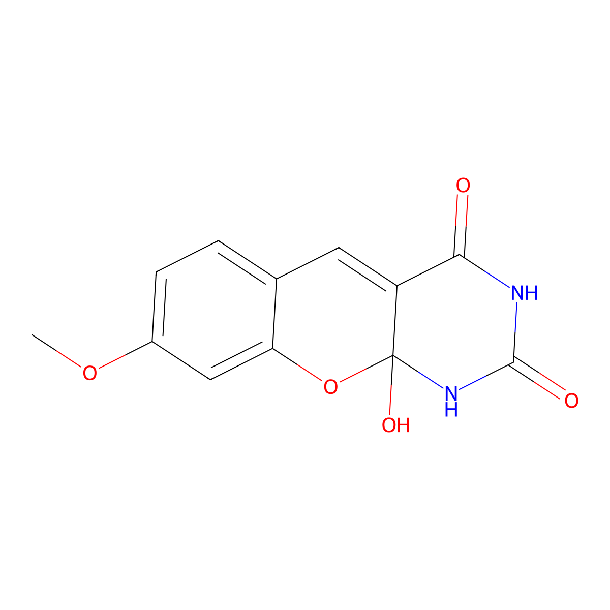 10a-hydroxy-8-methoxy-1,10a-dihydro-2H-chromeno[2,3-d]pyrimidine-2,4(3H)-dione molecular structure, CAS 446052-84-2