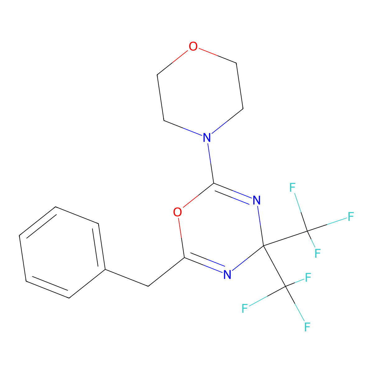 2-Benzyl-6-morpholin-4-yl-4,4-bis(trifluoromethyl)-1,3,5-oxadiazine molecular structure, CAS 446053-01-6