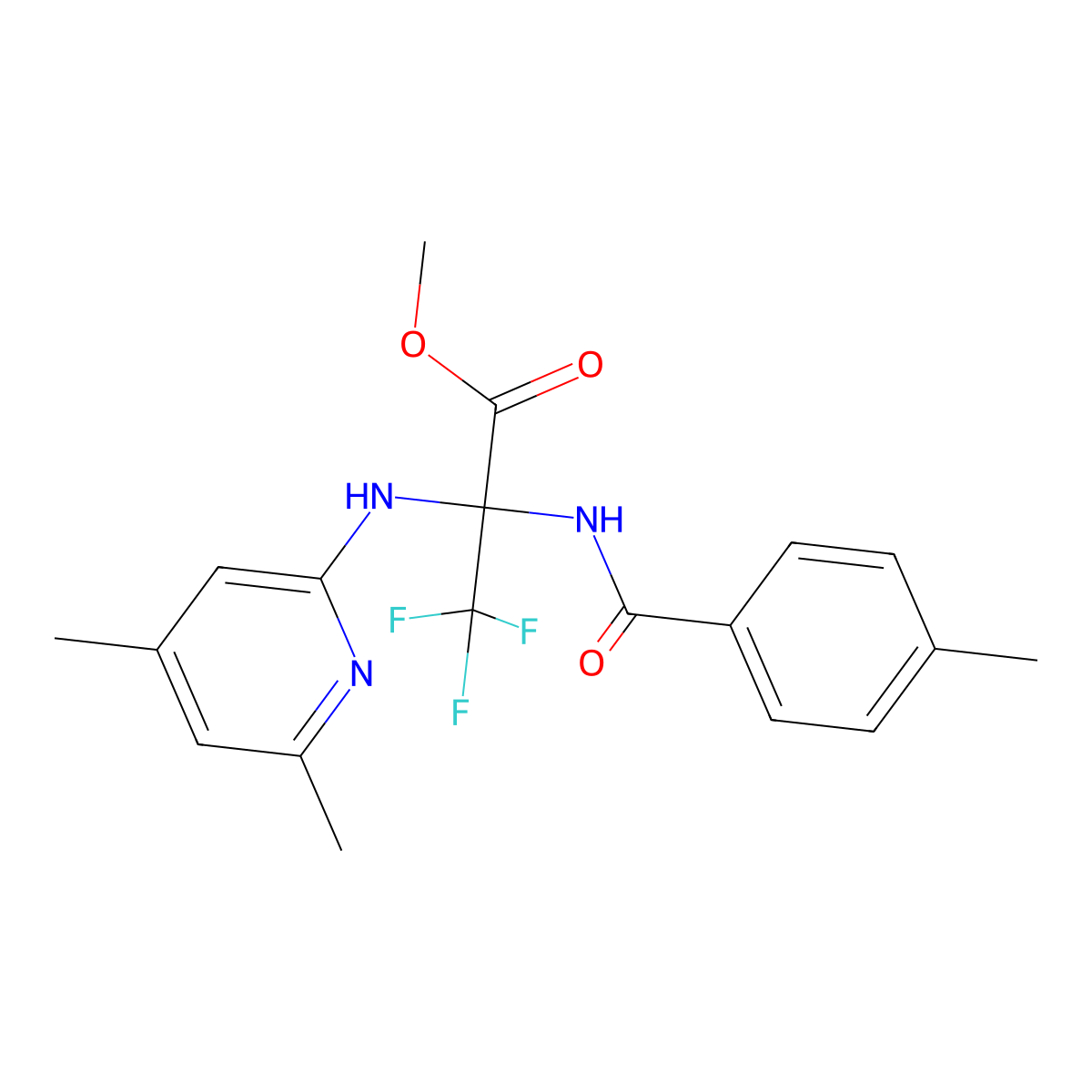 Methyl 2-[(4,6-dimethyl-2-pyridinyl)amino]-3,3,3-trifluoro-2-[(4-methylbenzoyl)amino]propanoate molecular structure, CAS 446053-07-2