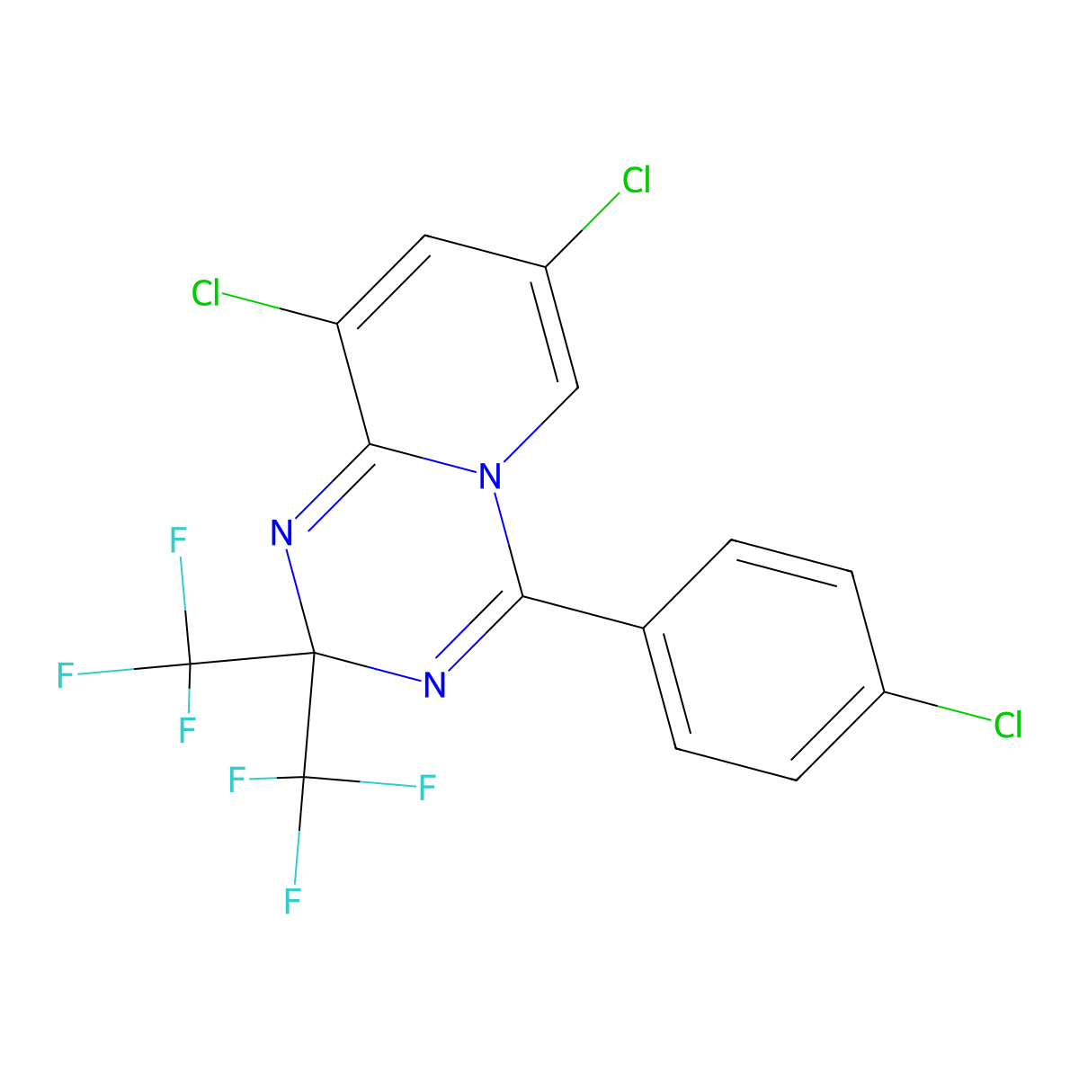 7,9-dichloro-4-(4-chlorophenyl)-2,2-bis(trifluoromethyl)-2H-pyrido[1,2-a][1,3,5]triazine molecular structure, CAS 446053-11-8