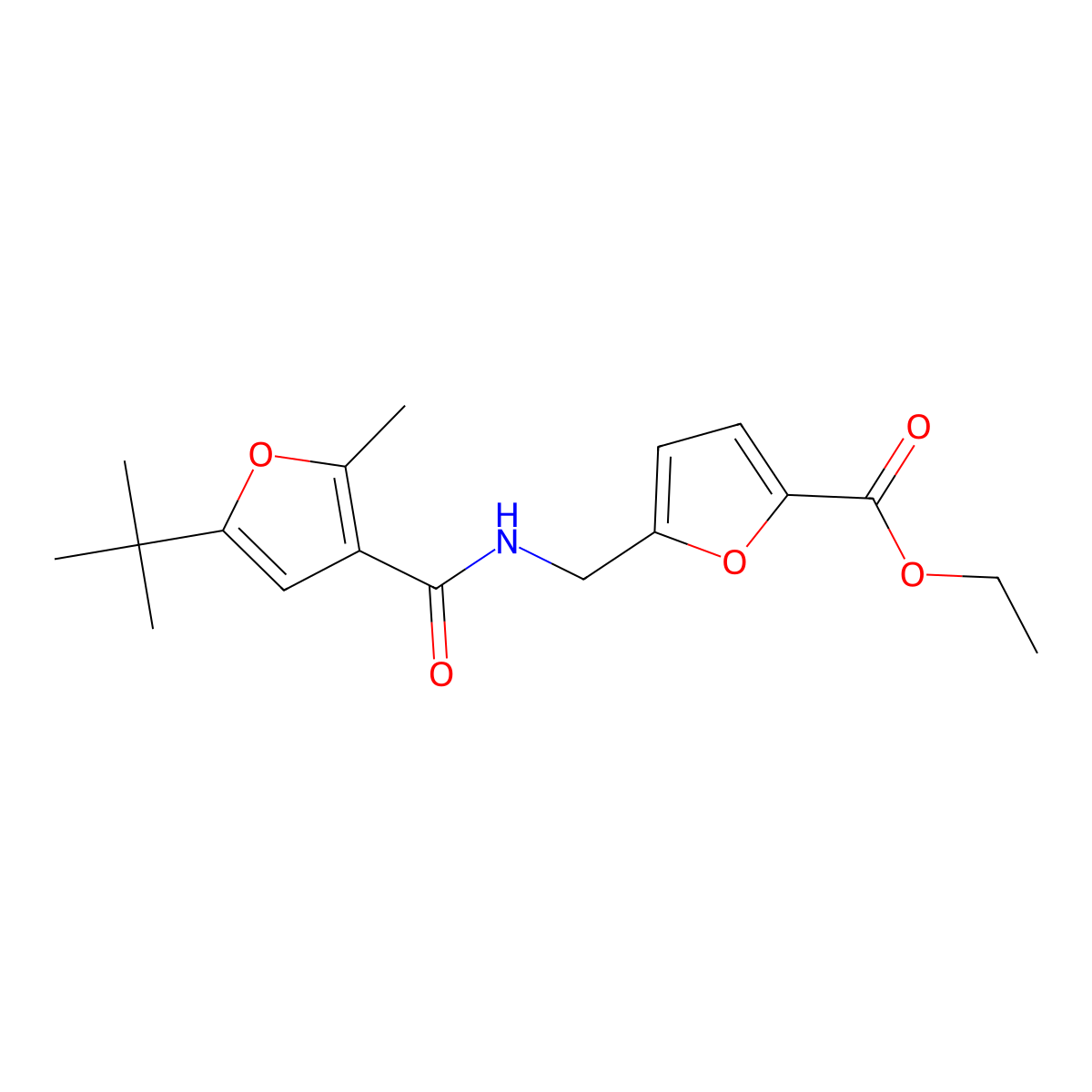 Ethyl 5-[[[[5-(1,1-dimethylethyl)-2-methyl-3-furanyl]carbonyl]amino]methyl]-2-furancarboxylate molecular structure, CAS 446054-19-9