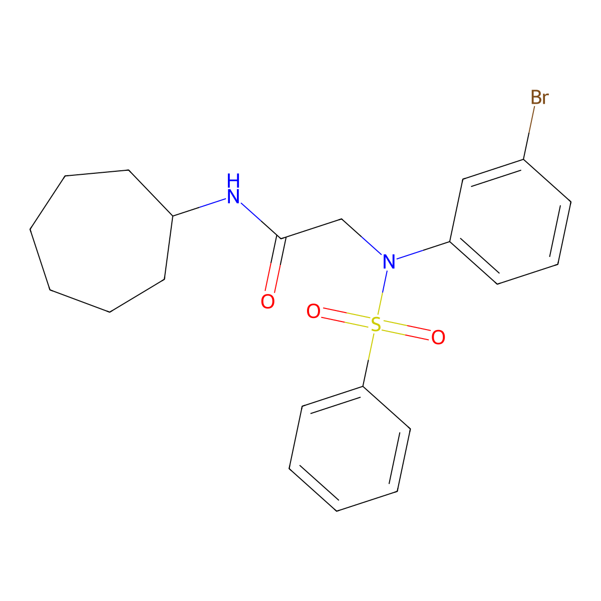 2-[N-(benzenesulfonyl)-3-bromoanilino]-N-cycloheptylacetamide molecular structure, CAS 446056-30-0