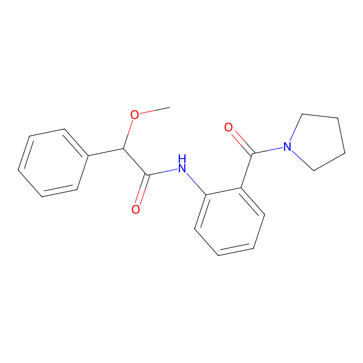 2-methoxy-2-phenyl-N-[2-(pyrrolidin-1-ylcarbonyl)phenyl]acetamide molecular structure, CAS 446059-45-6