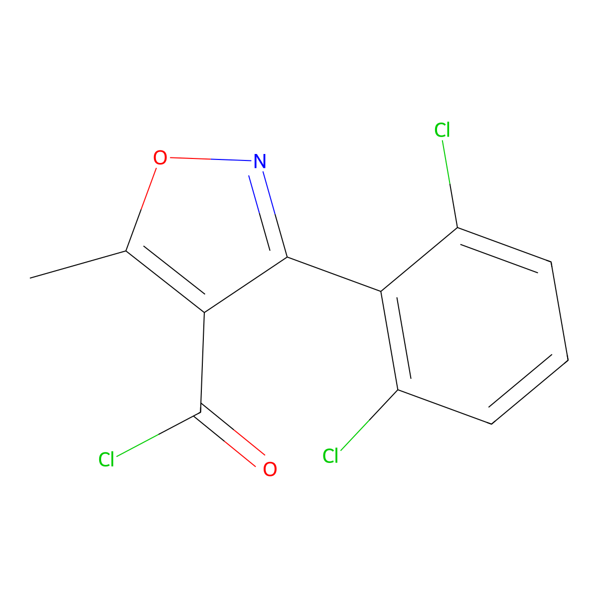 3-(2,6-Dichlorophenyl)-5-methylisoxazole-4-carbonyl chloride molecular structure, CAS 4462-55-9