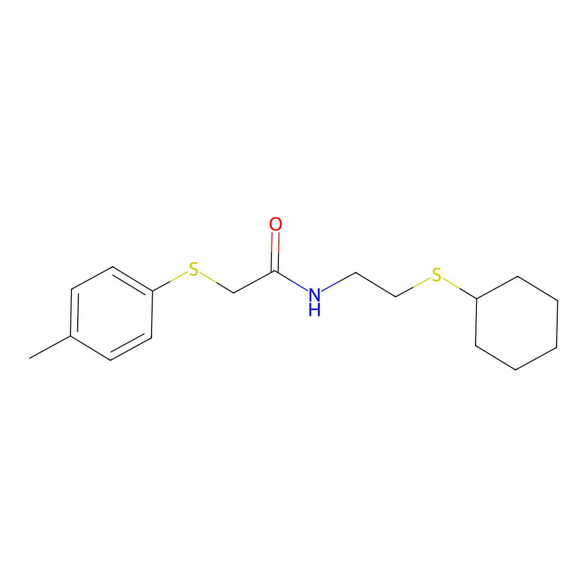 N-(2-cyclohexylsulfanylethyl)-2-(4-methylphenyl)sulfanylacetamide molecular structure, CAS 446247-60-5