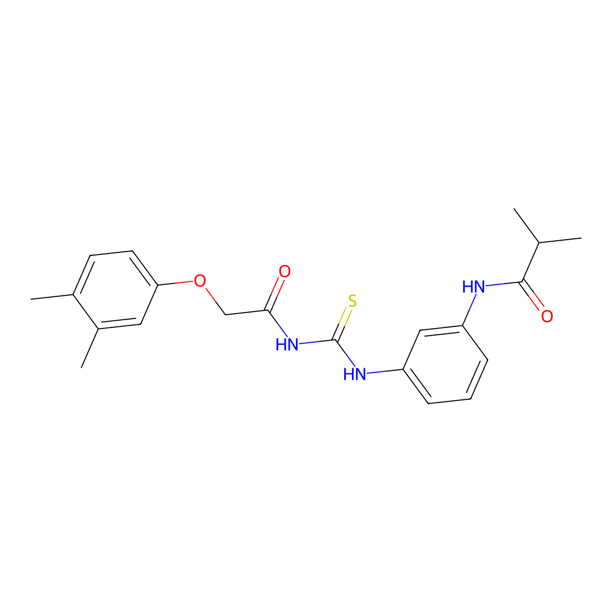 N-[3-[[2-(3,4-dimethylphenoxy)acetyl]carbamothioylamino]phenyl]-2-methylpropanamide molecular structure, CAS 446250-78-8