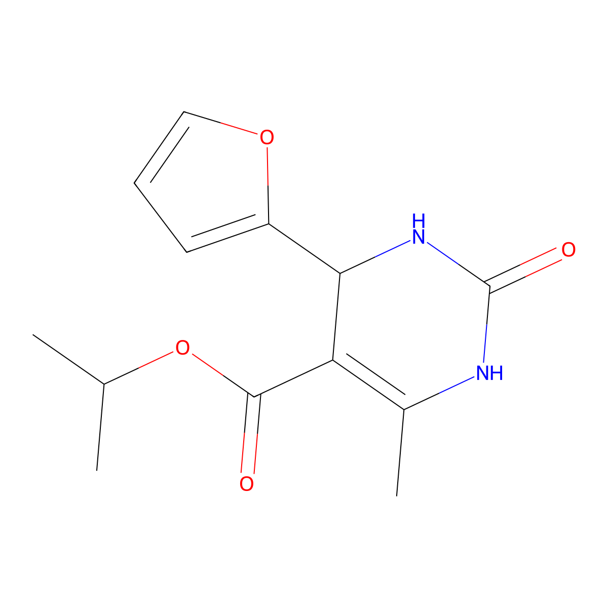 Methylethyl 6-(2-furyl)-4-methyl-2-oxo-1,3,6-trihydropyrimidine-5-carboxylate molecular structure, CAS 446252-18-2