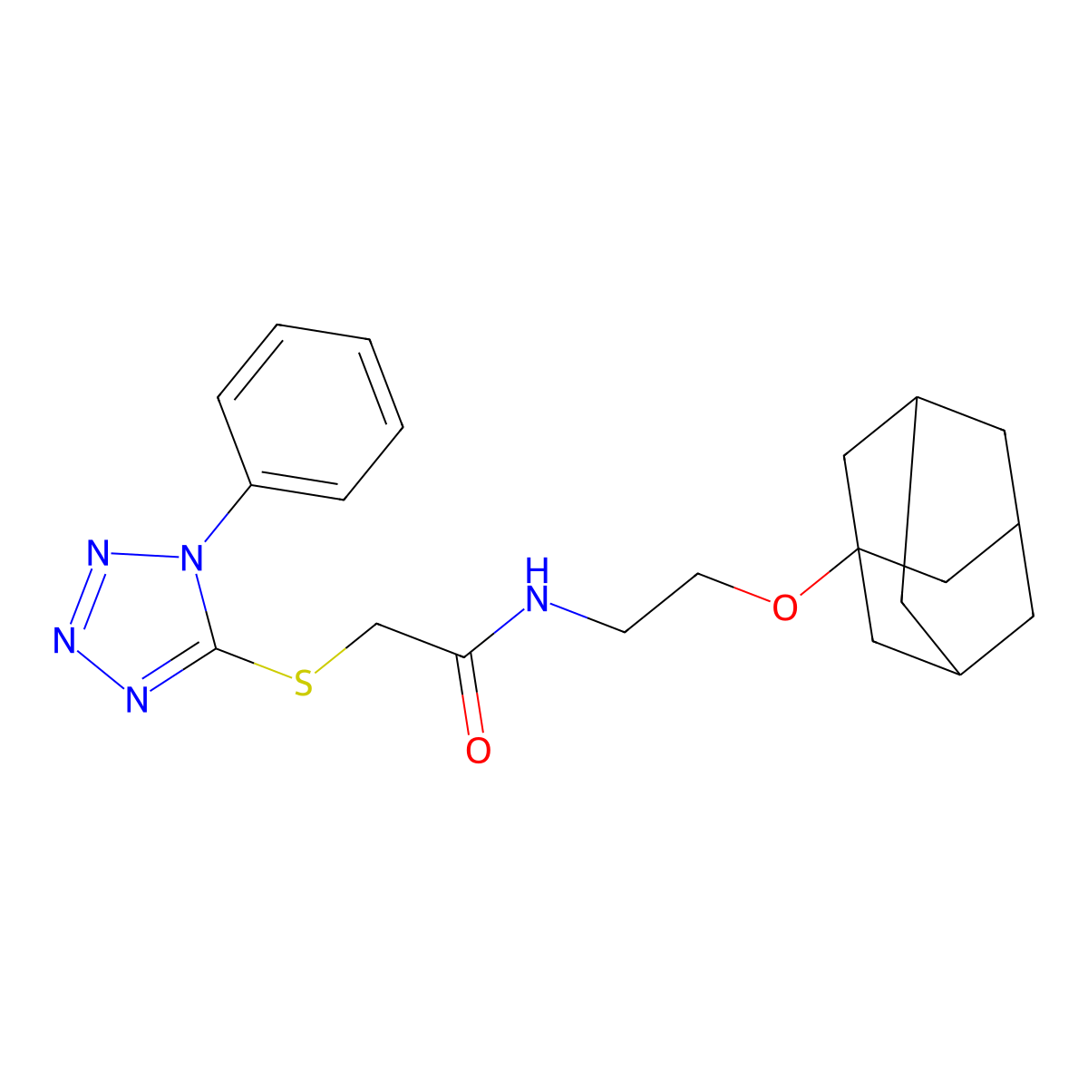 N-[2-(1-adamantyloxy)ethyl]-2-(1-phenyltetrazol-5-yl)sulfanylacetamide molecular structure, CAS 446266-85-9
