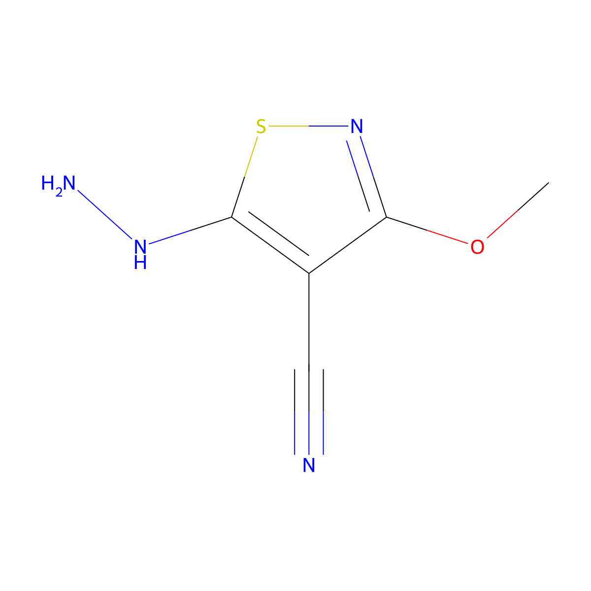 5-Hydrazinyl-3-methoxy-1,2-thiazole-4-carbonitrile molecular structure, CAS 446267-08-9