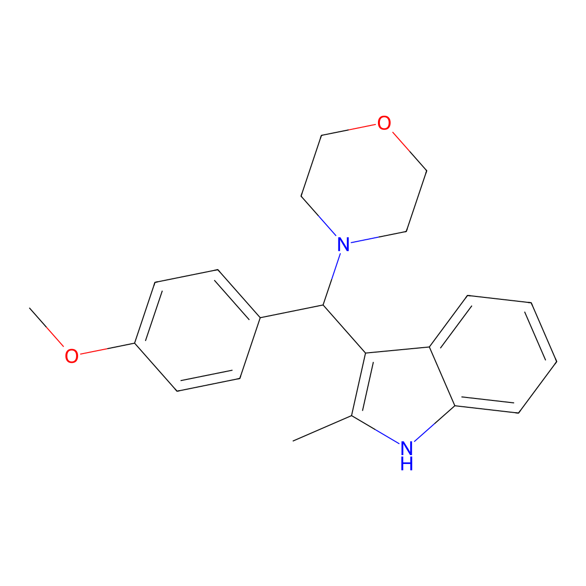 4-((4-methoxyphenyl)(2-methyl-1H-indol-3-yl)methyl)morpholine molecular structure, CAS 446269-68-7