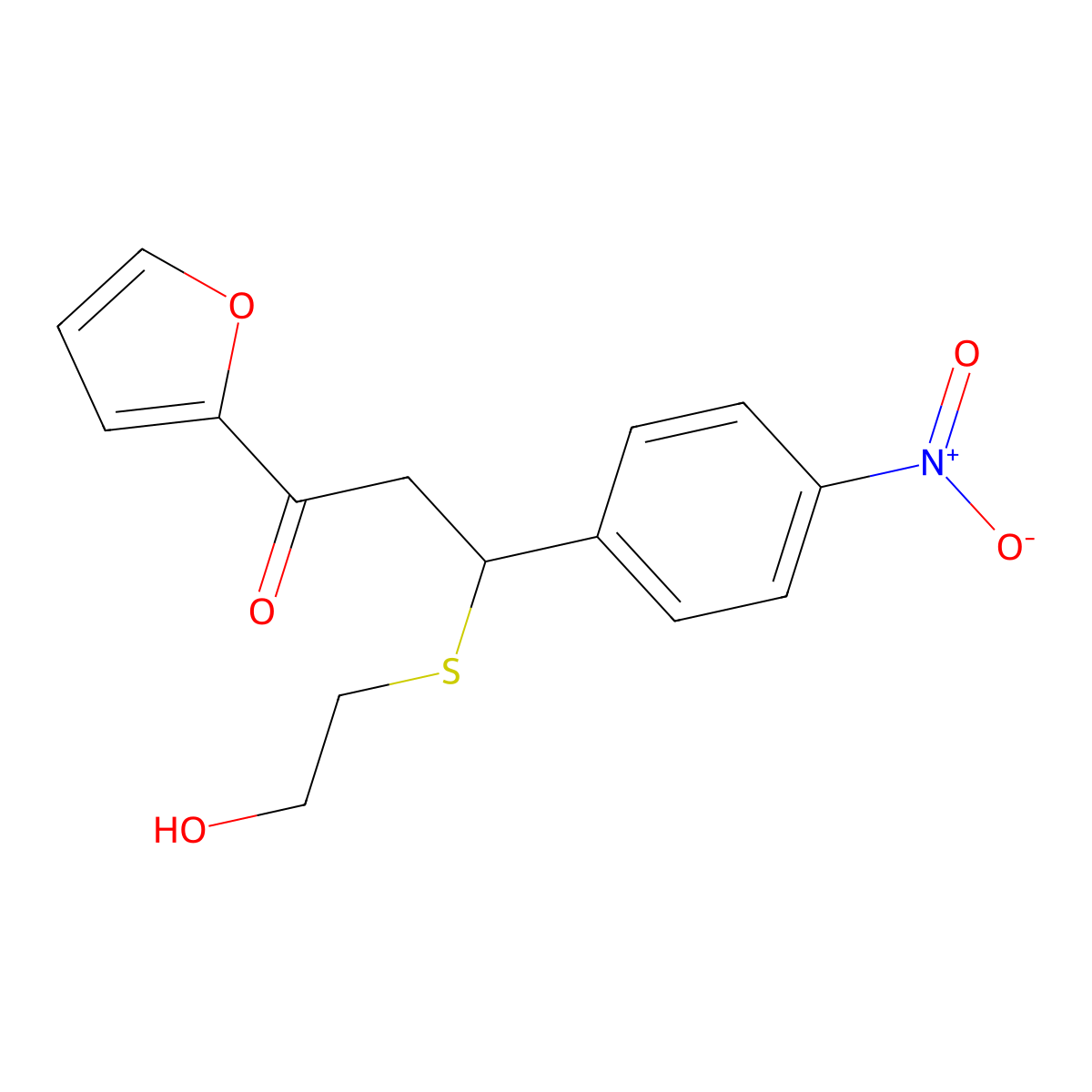1-(Furan-2-yl)-3-(2-hydroxyethylsulfanyl)-3-(4-nitrophenyl)propan-1-one molecular structure, CAS 446269-73-4