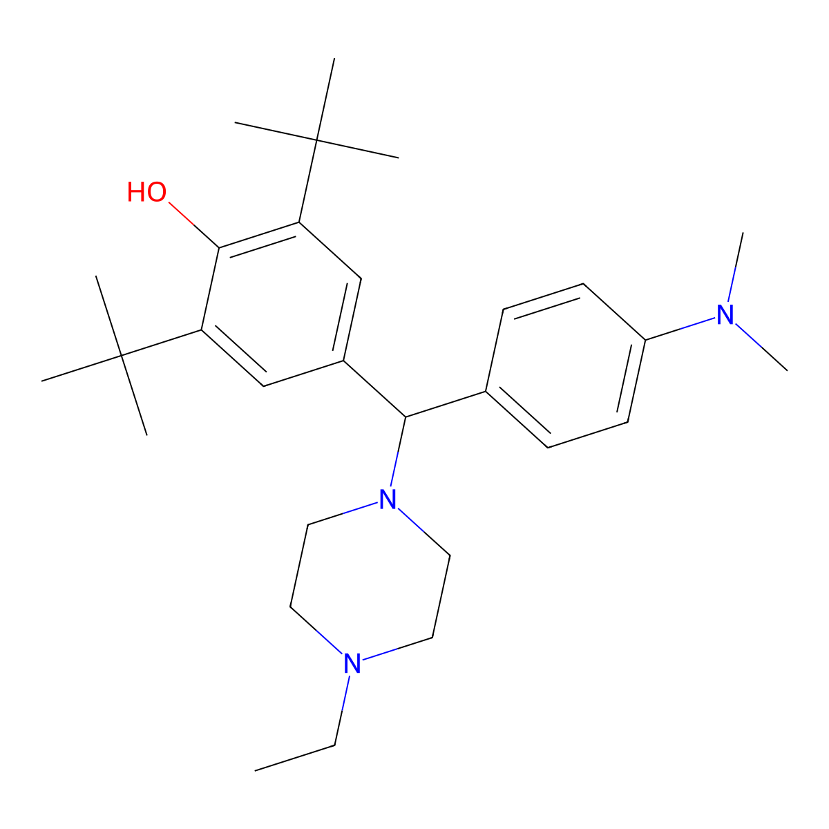 2,6-Di-tert-butyl-4-{[4-(dimethylamino)phenyl](4-ethylpiperazin-1-yl)methyl}phenol molecular structure, CAS 446269-88-1