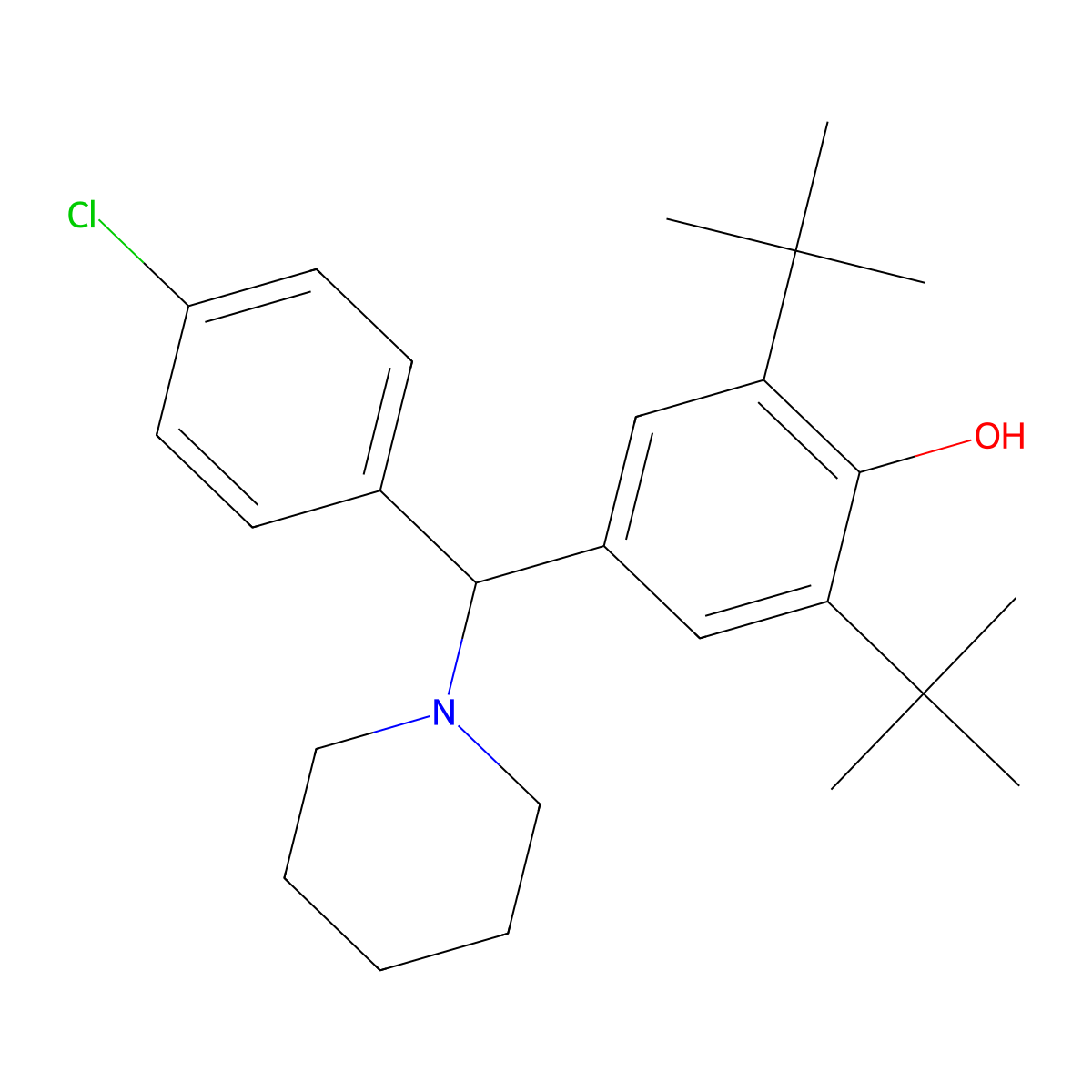 2,6-Di-tert-butyl-4-[(4-chlorophenyl)(piperidin-1-yl)methyl]phenol molecular structure, CAS 446269-89-2