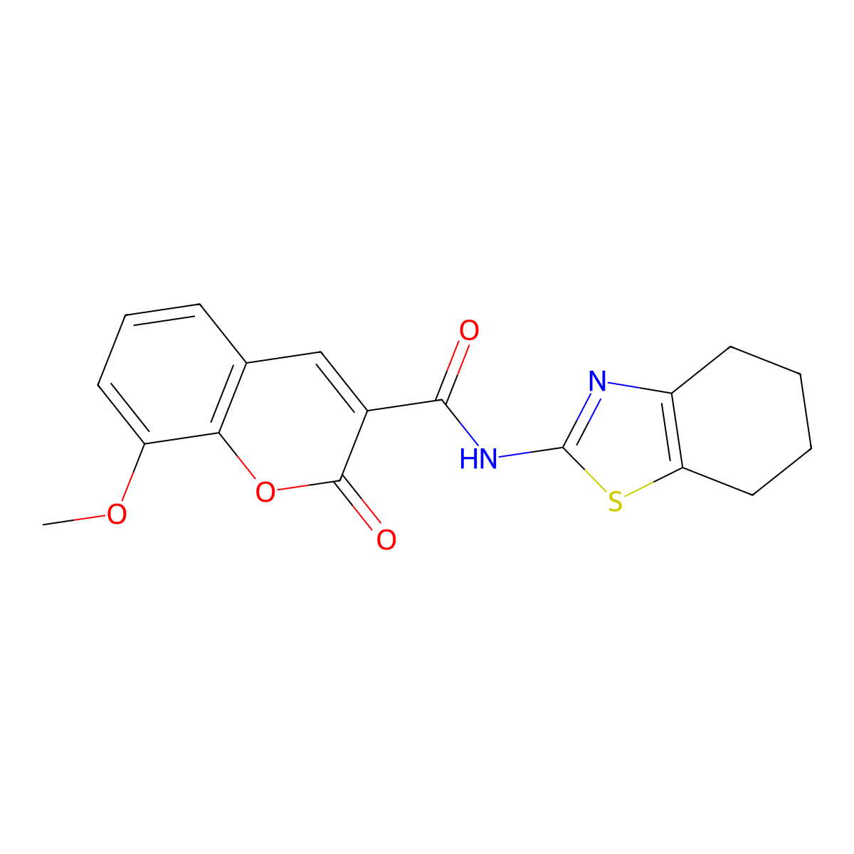 8-methoxy-2-oxo-N-(4,5,6,7-tetrahydro-1,3-benzothiazol-2-yl)-2H-chromene-3-carboxamide molecular structure, CAS 446270-13-9
